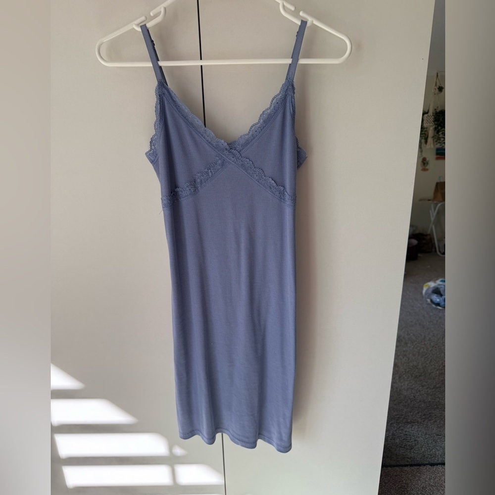 Blue casual lace top tight dress